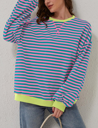 🔥2026 HOT SALE🔥Women's Oversized Striped Long Sleeve Pullover