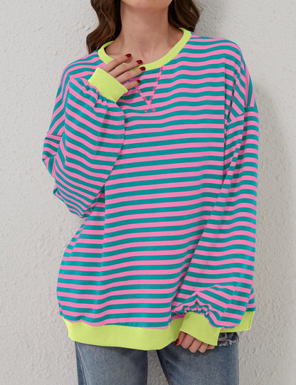 🔥2026 HOT SALE🔥Women's Oversized Striped Long Sleeve Pullover