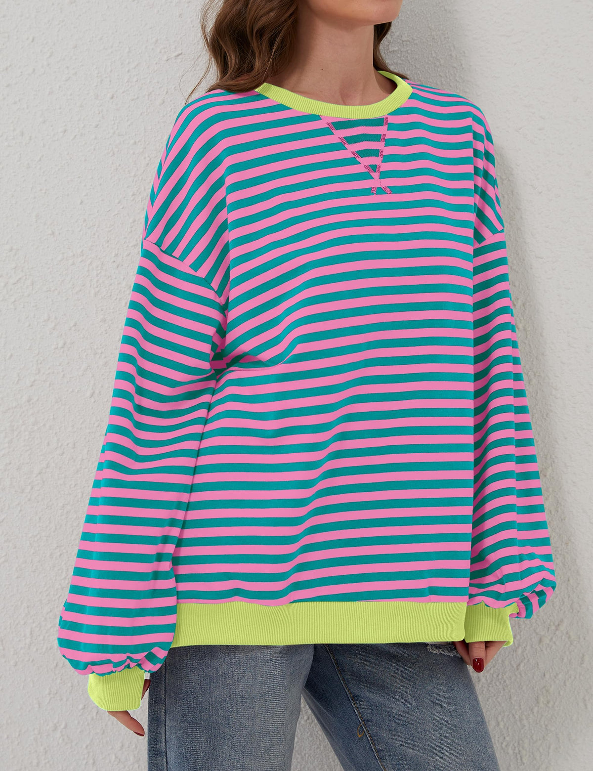 🔥2026 HOT SALE🔥Women's Oversized Striped Long Sleeve Pullover