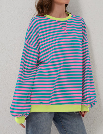 🔥2026 HOT SALE🔥Women's Oversized Striped Long Sleeve Pullover