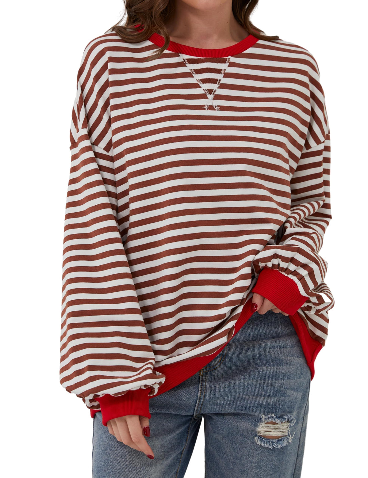 🔥2026 HOT SALE🔥Women's Oversized Striped Long Sleeve Pullover