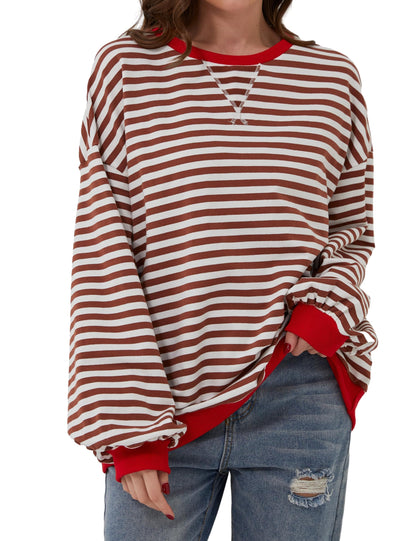 🔥2026 HOT SALE🔥Women's Oversized Striped Long Sleeve Pullover