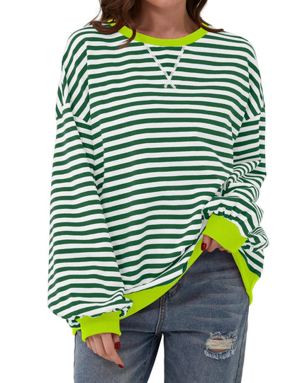 🔥2026 HOT SALE🔥Women's Oversized Striped Long Sleeve Pullover