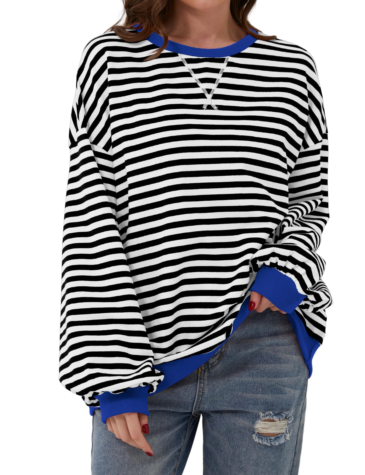 🔥2026 HOT SALE🔥Women's Oversized Striped Long Sleeve Pullover