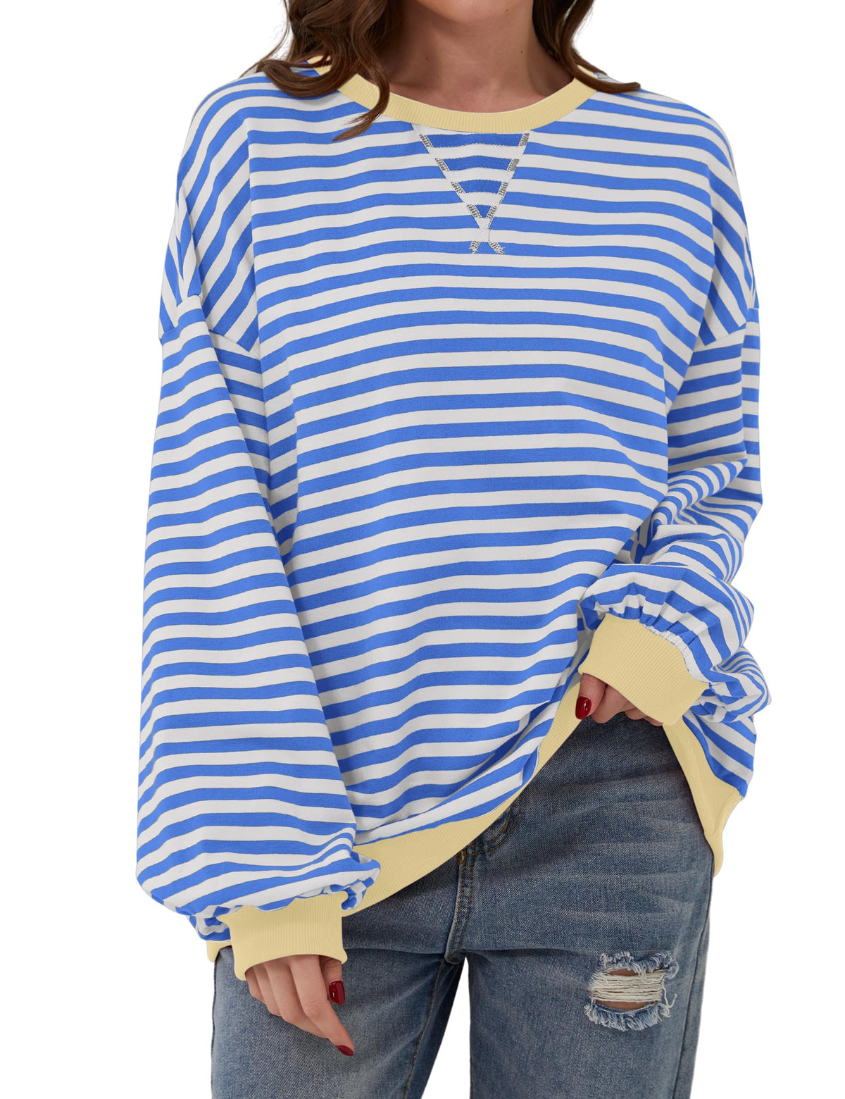 🔥2026 HOT SALE🔥Women's Oversized Striped Long Sleeve Pullover