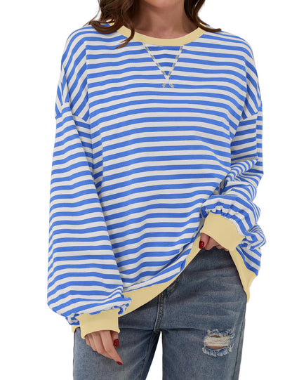 🔥2026 HOT SALE🔥Women's Oversized Striped Long Sleeve Pullover