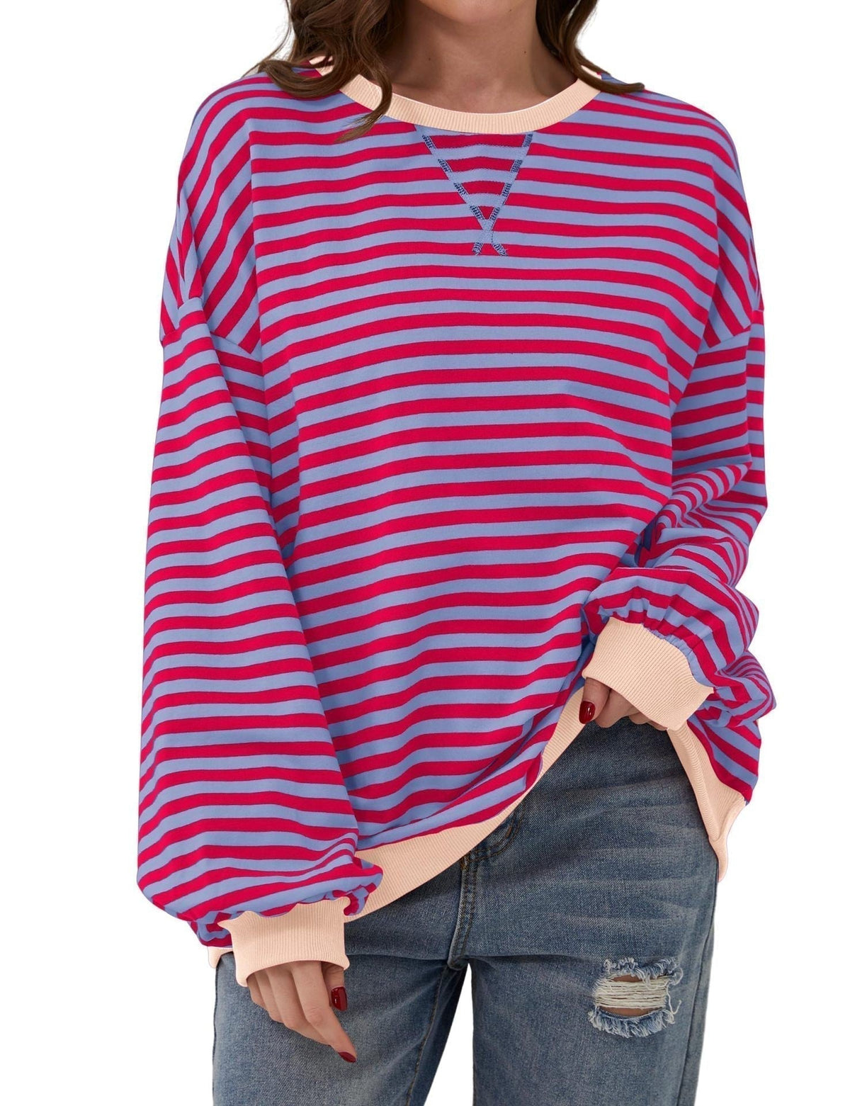 🔥2026 HOT SALE🔥Women's Oversized Striped Long Sleeve Pullover