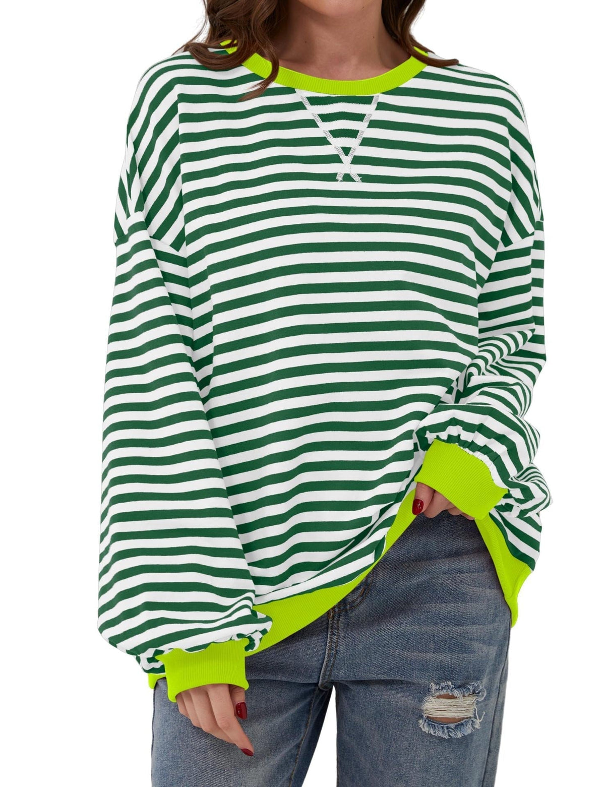 🔥2026 HOT SALE🔥Women's Oversized Striped Long Sleeve Pullover