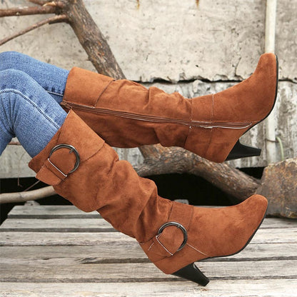 Women's Ruched Round Toe Knee High Boots