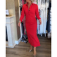 Women's Sexy Red Long Sleeve Lapel Dress