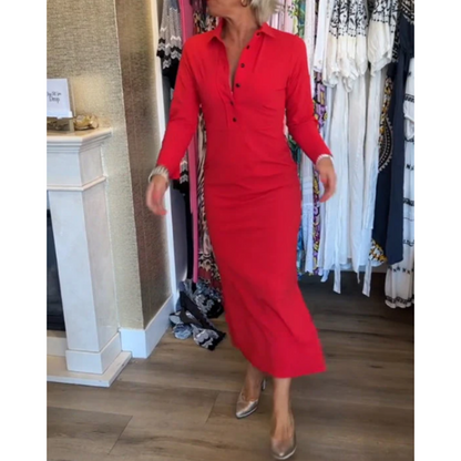 Women's Sexy Red Long Sleeve Lapel Dress