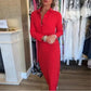 Women's Sexy Red Long Sleeve Lapel Dress