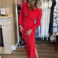 Women's Sexy Red Long Sleeve Lapel Dress