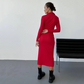 Women's Sexy Red Long Sleeve Lapel Dress