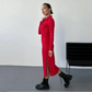 Women's Sexy Red Long Sleeve Lapel Dress