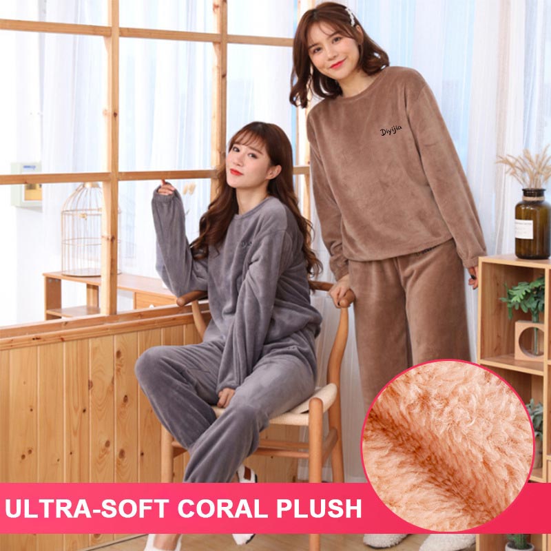 Women’s Loose Warm Coral Plush Pajamas Set