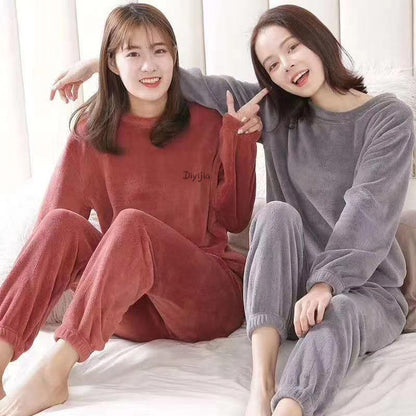 Women’s Loose Warm Coral Plush Pajamas Set