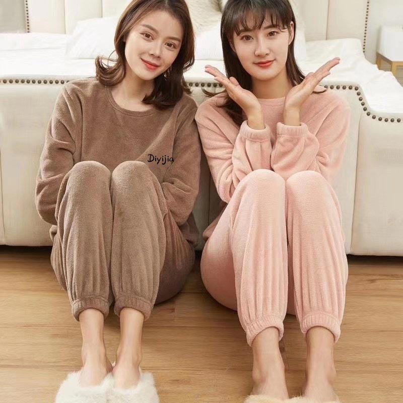 Women’s Loose Warm Coral Plush Pajamas Set