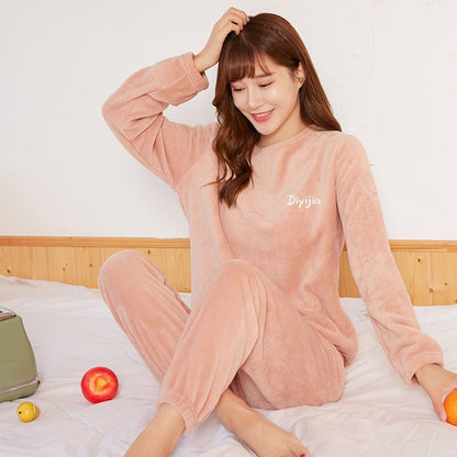 Women’s Loose Warm Coral Plush Pajamas Set