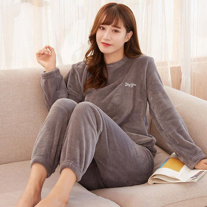 Women’s Loose Warm Coral Plush Pajamas Set