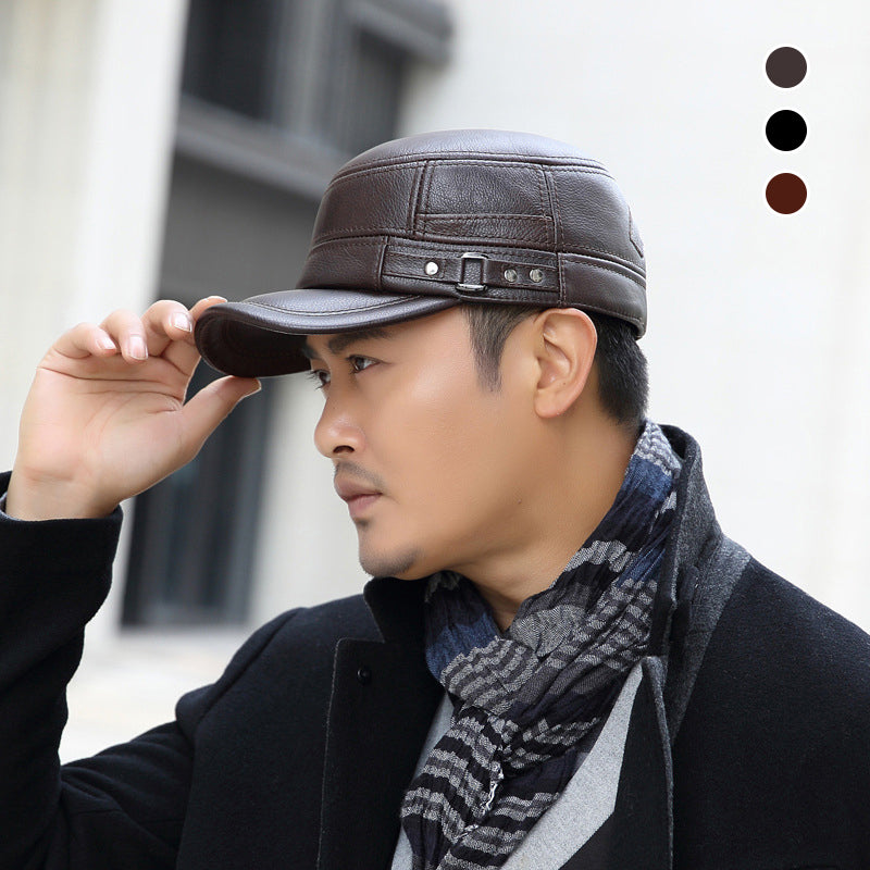🔥Give the elders a warm winter🍃PU Leather Flat Top Warm Baseball Cap