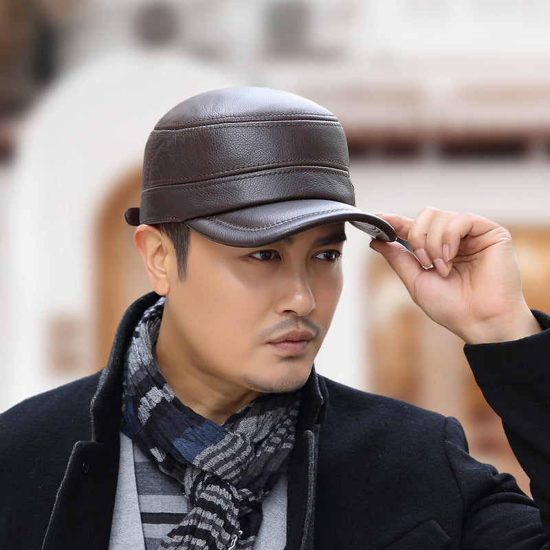🔥Give the elders a warm winter🍃PU Leather Flat Top Warm Baseball Cap