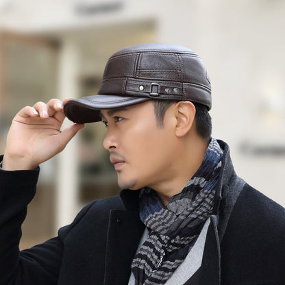 🔥Give the elders a warm winter🍃PU Leather Flat Top Warm Baseball Cap
