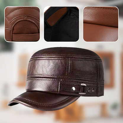 🔥Give the elders a warm winter🍃PU Leather Flat Top Warm Baseball Cap