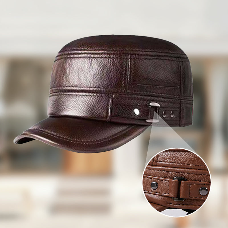 🔥Give the elders a warm winter🍃PU Leather Flat Top Warm Baseball Cap
