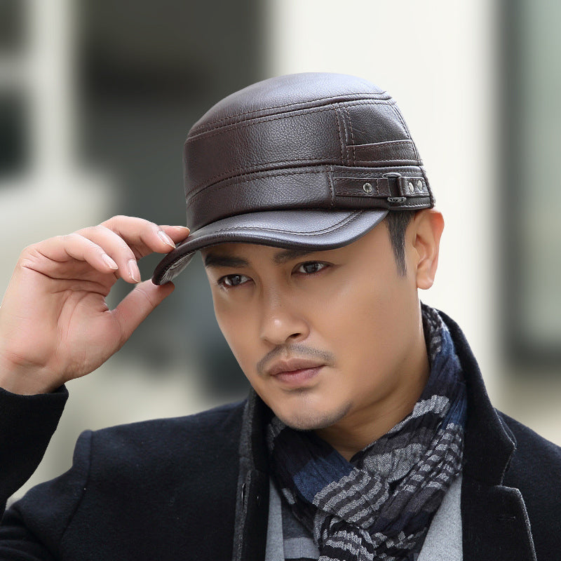 🔥Give the elders a warm winter🍃PU Leather Flat Top Warm Baseball Cap