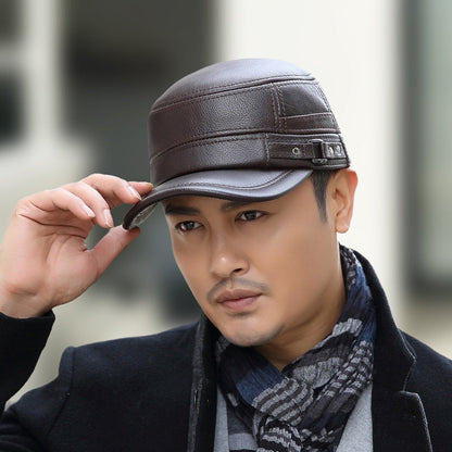 🔥Give the elders a warm winter🍃PU Leather Flat Top Warm Baseball Cap