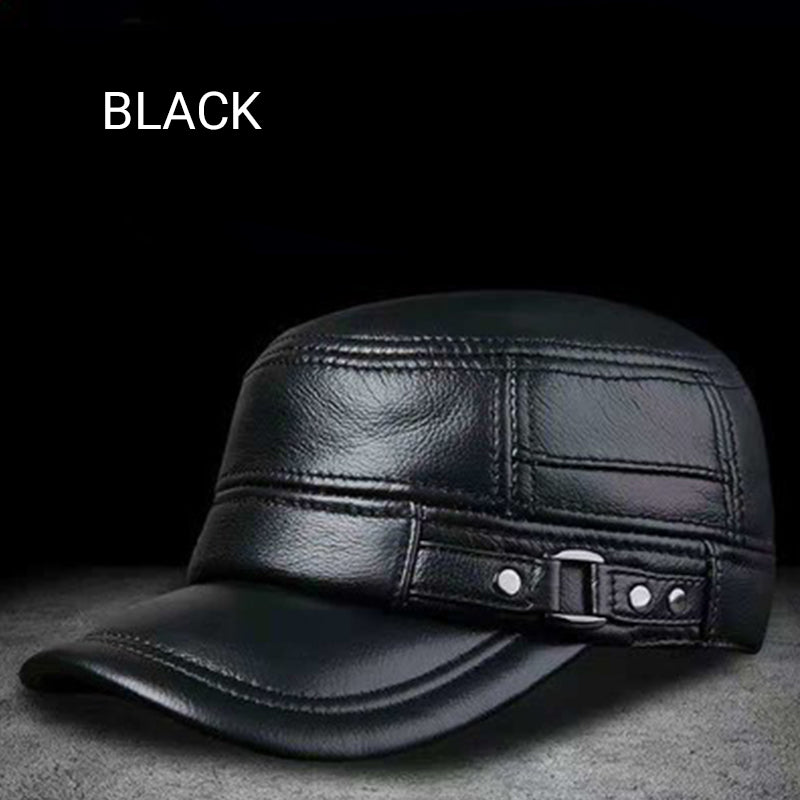 🔥Give the elders a warm winter🍃PU Leather Flat Top Warm Baseball Cap