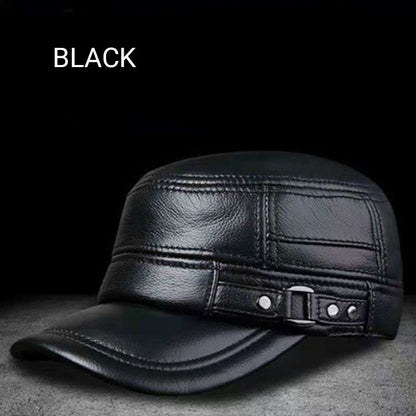 🔥Give the elders a warm winter🍃PU Leather Flat Top Warm Baseball Cap