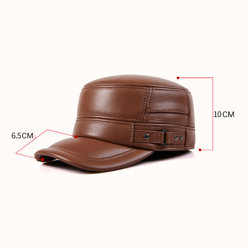 🔥Give the elders a warm winter🍃PU Leather Flat Top Warm Baseball Cap