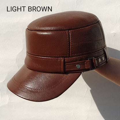 🔥Give the elders a warm winter🍃PU Leather Flat Top Warm Baseball Cap