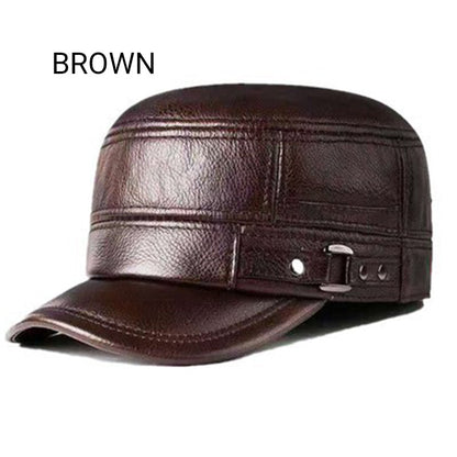 🔥Give the elders a warm winter🍃PU Leather Flat Top Warm Baseball Cap