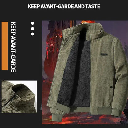 Men's Casual Thermal Lined Corduroy Zipper Jacket with Stand-collar