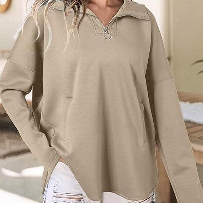 Women's fashion half-zip long-sleeved hooded sweatshirt