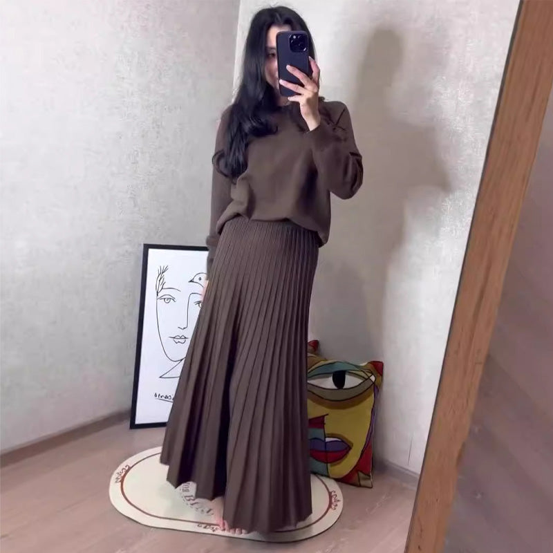 🛒Women's Round-Neck Top ＆ Pleated Skirt 2-Piece Set🛍️