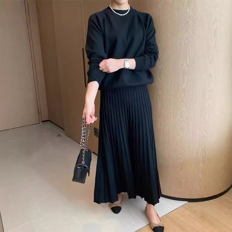 🛒Women's Round-Neck Top ＆ Pleated Skirt 2-Piece Set🛍️