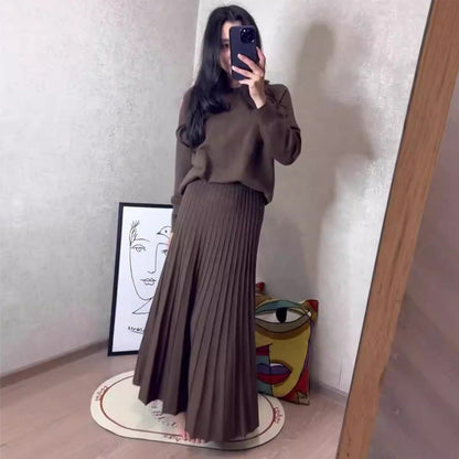 🛒Women's Round-Neck Top ＆ Pleated Skirt 2-Piece Set🛍️