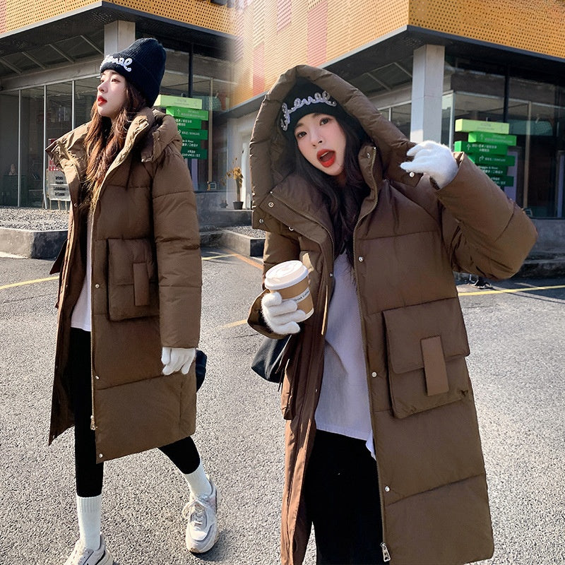 Women's Mid-Length Warm Windproof Quilted Puffer Coat With Hood