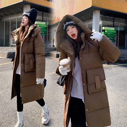 Women's Mid-Length Warm Windproof Quilted Puffer Coat With Hood