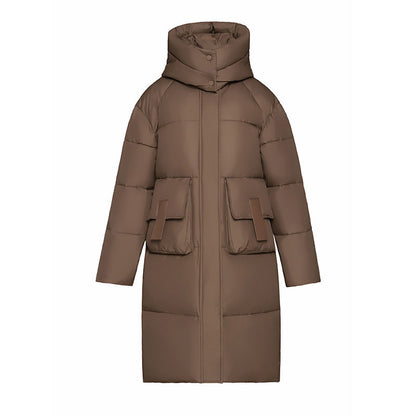 Women's Mid-Length Warm Windproof Quilted Puffer Coat With Hood