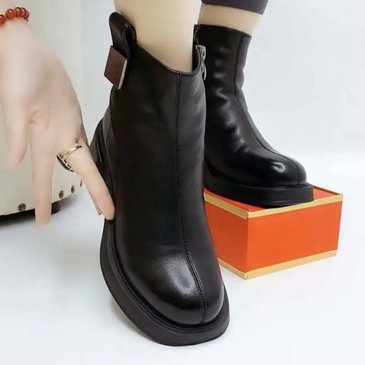 Women's Plush Zipper Chunky Ankle Boots