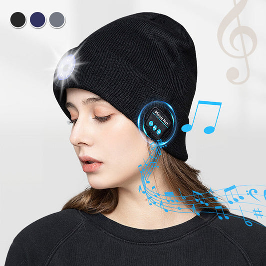 Peel-Off LED Headlamp Bluetooth Headset Knit Cap