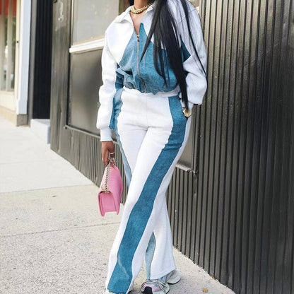 Women’s Trendy Color Block Jacket & Pants 2-Piece Set