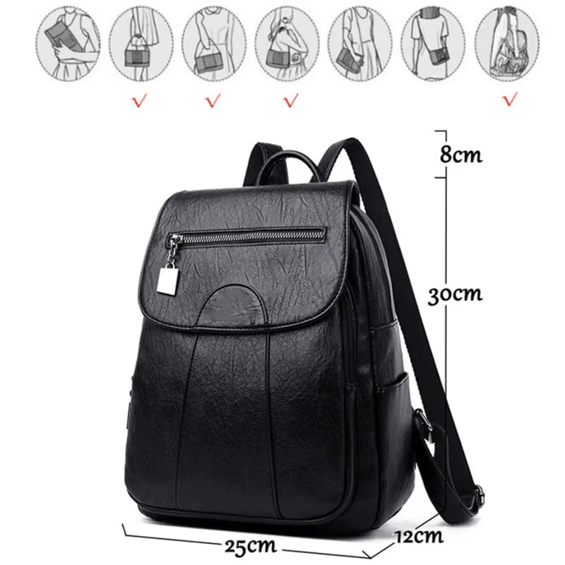 Women's Anti-Theft Leather Backpack