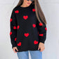 Fashionable Embroidered Heart Loose Round Neck Long Sleeve Knitted Sweater