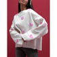 Fashionable Embroidered Heart Loose Round Neck Long Sleeve Knitted Sweater